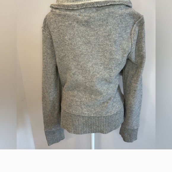 Free People Gray Wool Zip Front Cardigan Fringe Neckline - Picture 7 of 7